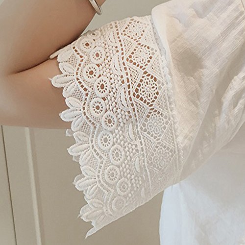 Blusa de encaje con cuello en V simple para mujer, blusa de verano Blusas sin mangas sueltas con encaje hueco