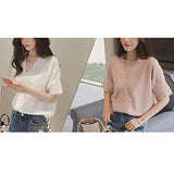 Blusa de encaje con cuello en V simple para mujer, blusa de verano Blusas sin mangas sueltas con encaje hueco