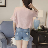 Blusa de encaje con cuello en V simple para mujer, blusa de verano Blusas sin mangas sueltas con encaje hueco