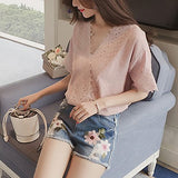 Blusa de encaje con cuello en V simple para mujer, blusa de verano Blusas sin mangas sueltas con encaje hueco