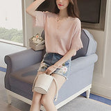 Blusa de encaje con cuello en V simple para mujer, blusa de verano Blusas sin mangas sueltas con encaje hueco