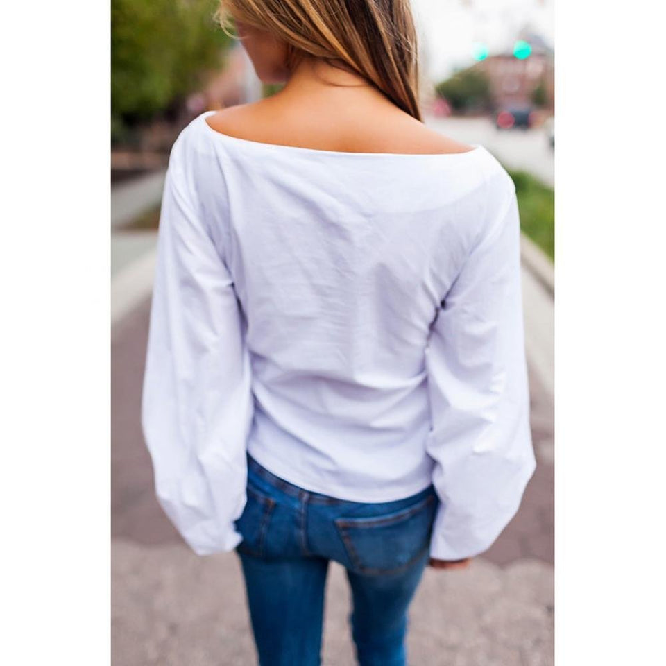 FTVOGUE - Blusa de Cintura para Mujer, Cuello de Barco, Manga Larga, Playera