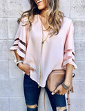 Zehui Camisa de Moda para Las Mujeres con Cuello en V Tipo de Gasa, Blusa Suelta de Mujer, Top Top Estilo Exclusivo Blusa Rosado XL